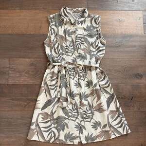 Laura Bianchi Italian Linen Sleeveless Button Front Belted Shirt Dress ~ Size M